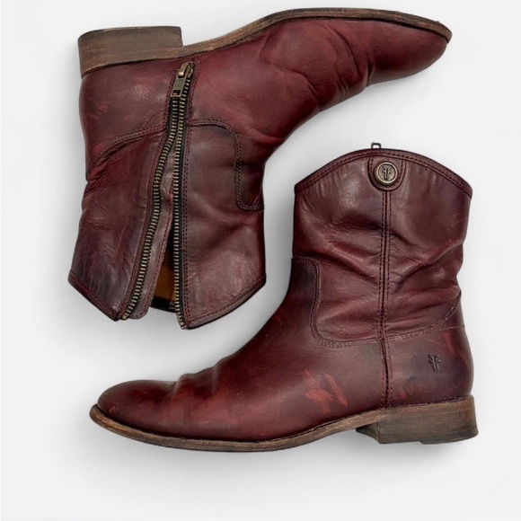 Frye red Leather Ankle Boots with Zipper - Picture 2 of 8